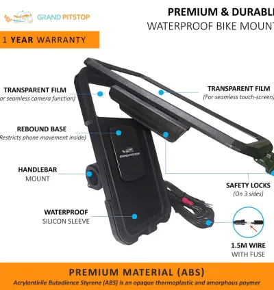 GrandPitstop - Waterproof Phone Mount With Charger Black